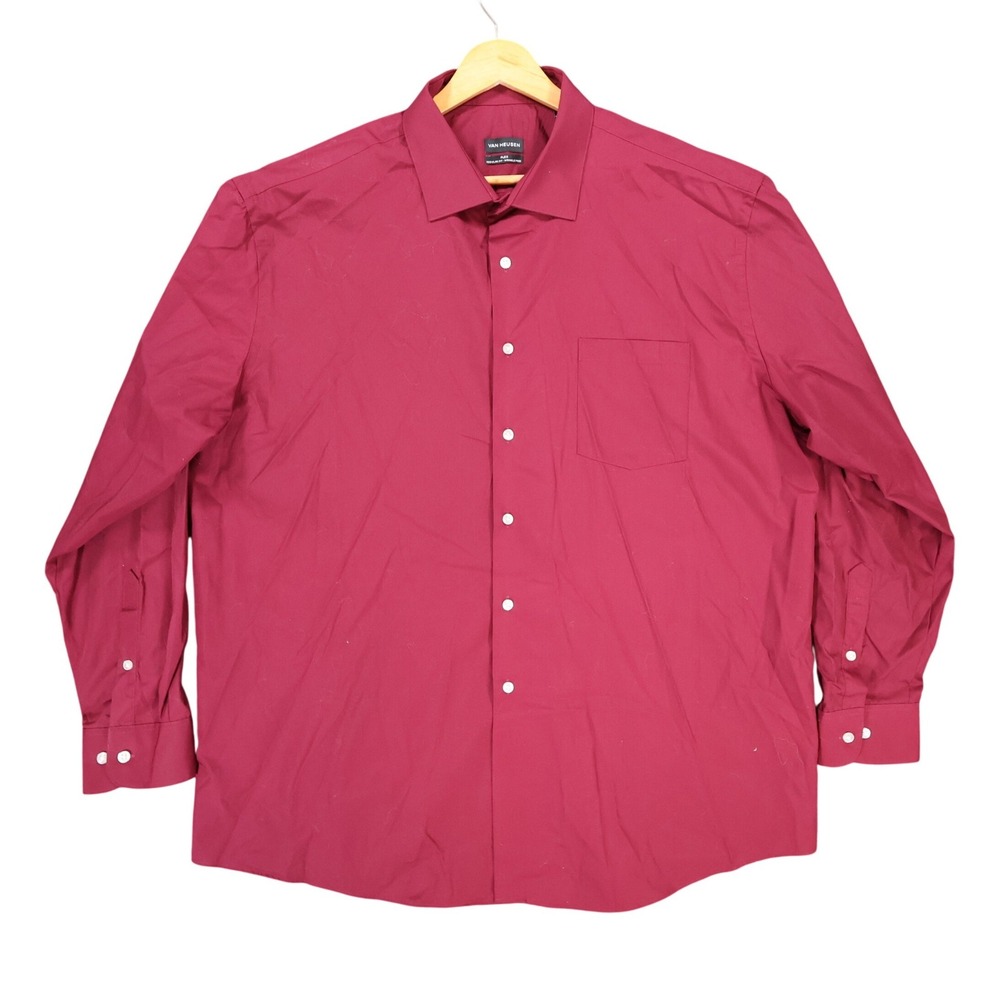 Van Heusen Flex Button Down Mens 2XL Maroon Excellent Wrinkle Free Regular Fit